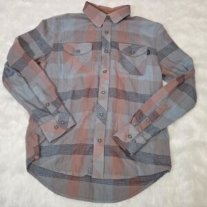 JETTY Breaker Flannel Plaid Button-Up Shirt - Blue and Brown Small